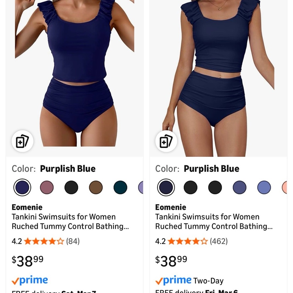 Eomenie Women's Purplish Blue Tankini Swimsuit with Ruffle Straps